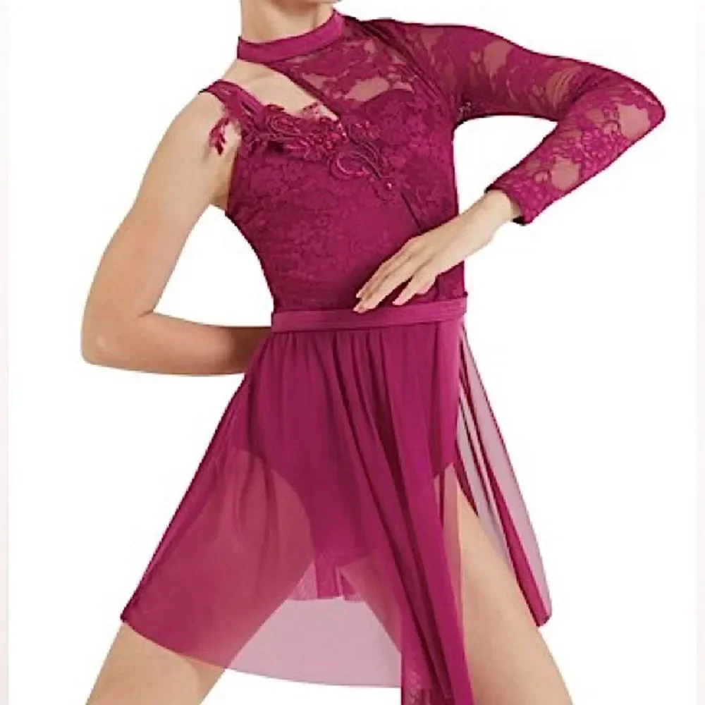 WEISSMAN Dance Costume hot pink lace appliqué WHERE'S MY LOVE 12365 SA-Small adu